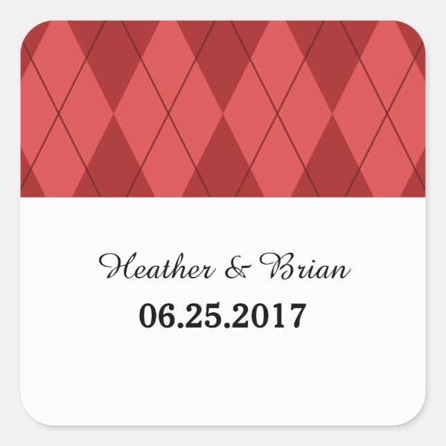 Red Argyle Wedding Stickers (Front)
