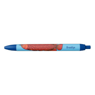 Red Arowana fish cartoon illustration Black Ink Pen
