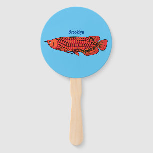Red Arowana fish cartoon illustration Hand Fan