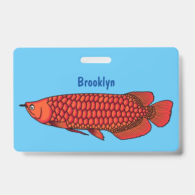 Red Arowana fish cartoon illustration ID Badge (Front)