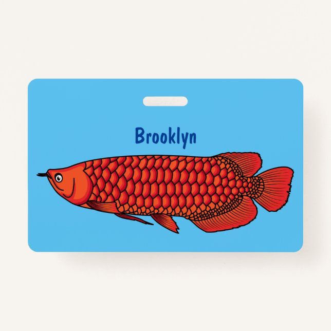 Red Arowana fish cartoon illustration ID Badge (Front)
