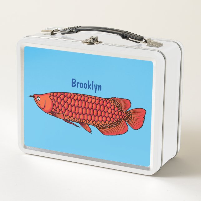 Red Arowana fish cartoon illustration Metal Lunch Box (Front)