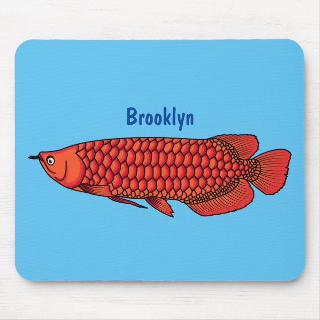 Red Arowana fish cartoon illustration Mouse Mat (Front)