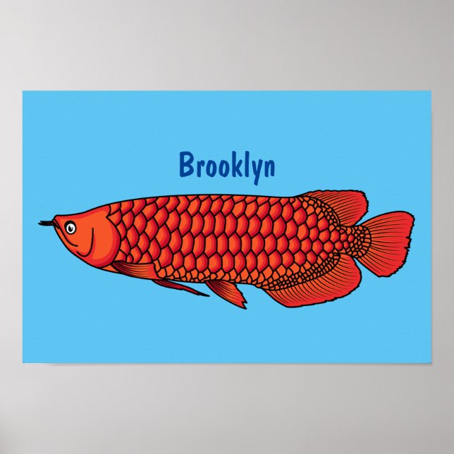 Red Arowana fish cartoon illustration Poster (Front)