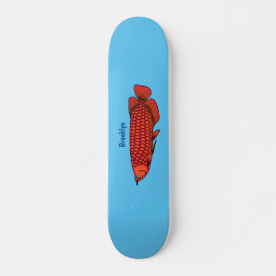 Red Arowana fish cartoon illustration Skateboard