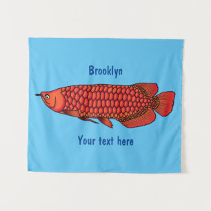 Red Arowana fish cartoon illustration  Tapestry
