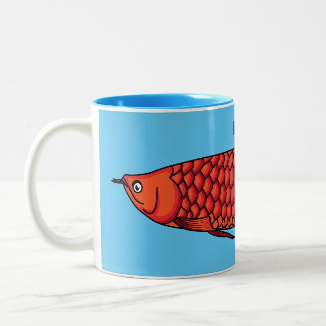 Red Arowana fish cartoon illustration  Two-Tone Coffee Mug (Left)