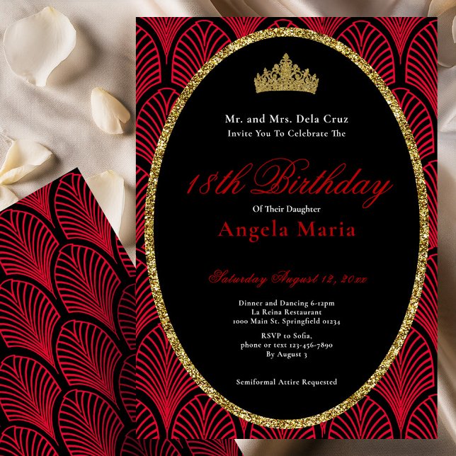 Red Art Deco 18th Birthday Debut Invitation (Creator Uploaded)