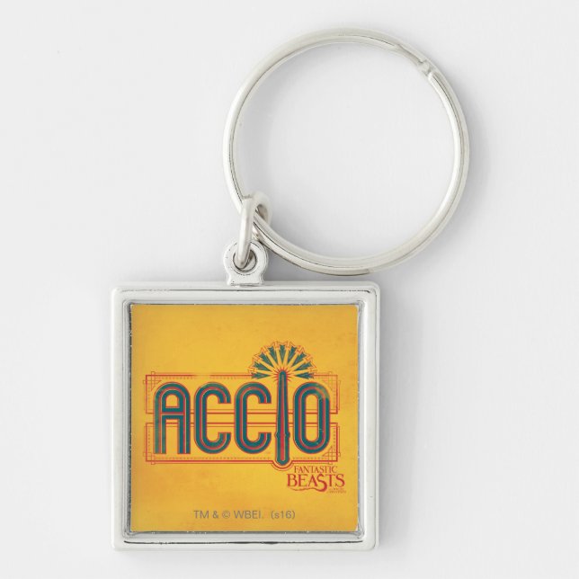 Red Art Deco ACCIO™ Spell Graphic Key Ring (Front)