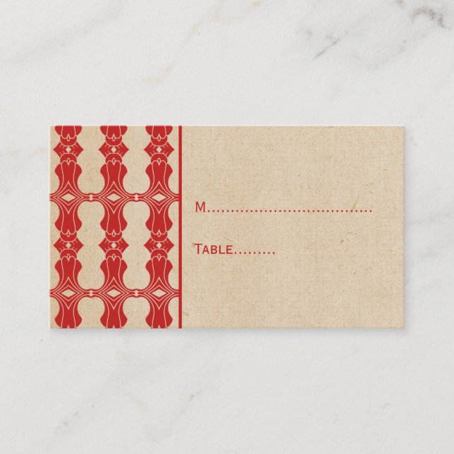 Red Art Deco Border Place Card (Front)
