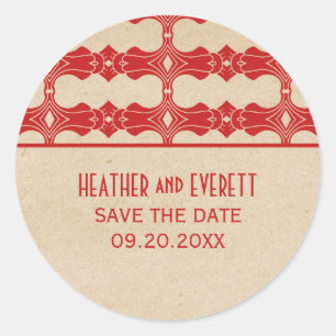 Red Art Deco Border Save the Date Stickers