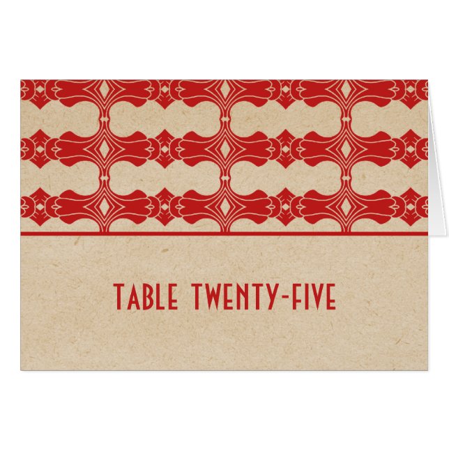 Red Art Deco Border Table Number Card (Front Horizontal)