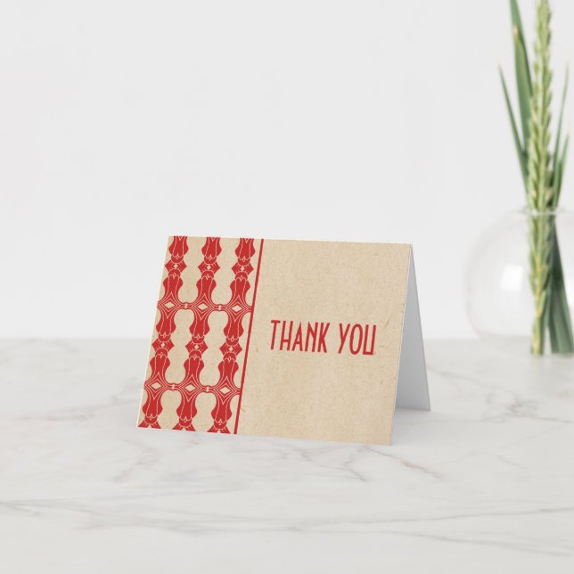 Red Art Deco Border Thank You Card (Front)
