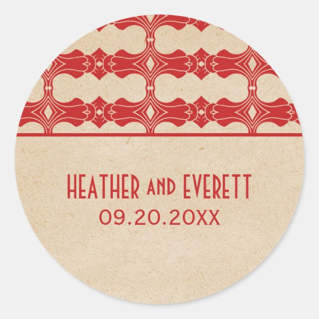 Red Art Deco Border Wedding Stickers (Front)