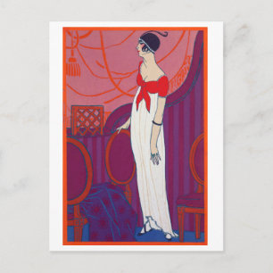 Red Art Deco Fashion Drawing by George Barbier  Postcard