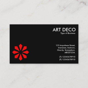 Red Art Deco Flower Symbol - Black Business Card