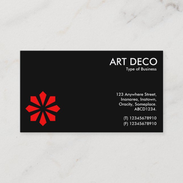 Red Art Deco Flower Symbol - Black Business Card (Front)
