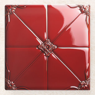 Red Art Deco Glass Coaster