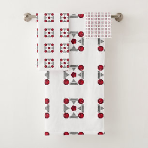 Red Art Deco Pattern Bath Towel Set