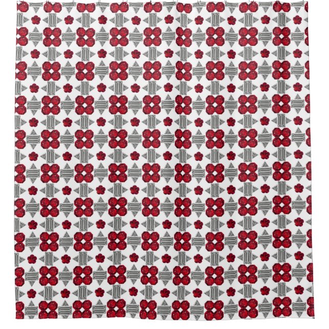 Red Art Deco Pattern Shower Curtain (Front)