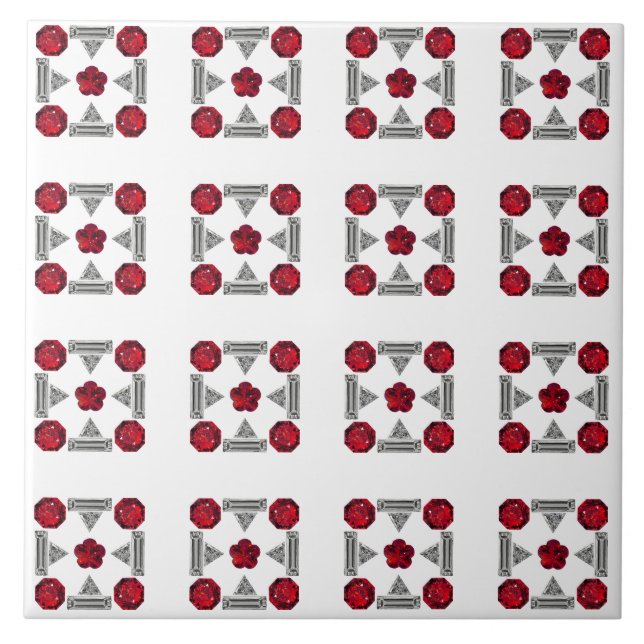 Red Art Deco Pattern Tile (Front)