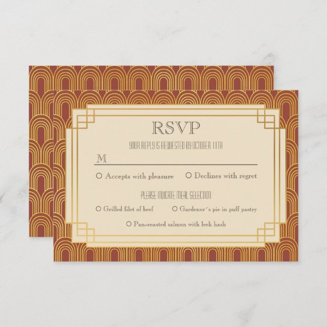 Red art deco rsvp invitation (Front/Back)
