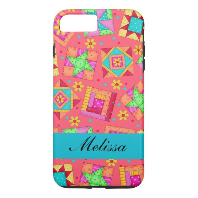Red Art Patchwork Quilt Blocks Name Personalised Case-Mate iPhone Case (Back)