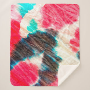 Red Artistic Dirty. Shibori Pattern. Summer Brush Sherpa Blanket