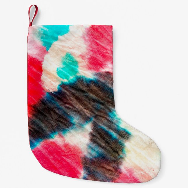 Red Artistic Dirty. Shibori Pattern. Summer Brush  Small Christmas Stocking (Front)