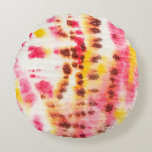 Red Artistic Dirty. Tie Dye Texture. Gray Brush Pa Round Cushion