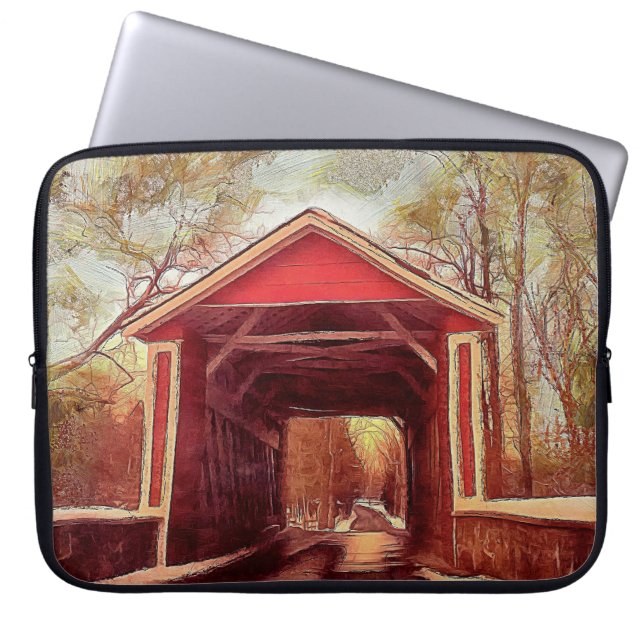 Red Ashland Covered Bridge Laptop Sleeve (Front)