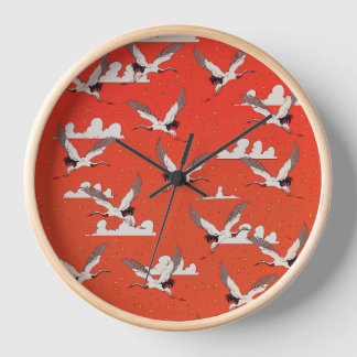 Red Asian Crane Pattern Clock