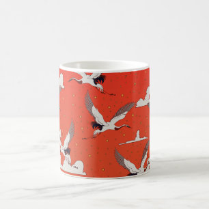 Red Asian Crane Pattern Coffee Mug