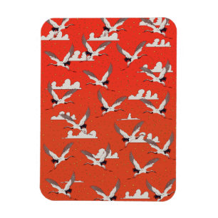 Red Asian Crane Pattern Magnet
