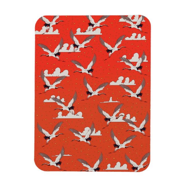 Red Asian Crane Pattern Magnet (Vertical)