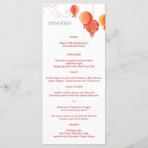 Red Asian Lanterns White Wedding Reception Menu