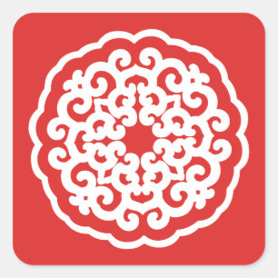 Red Asian Moods Mandalla Square Sticker