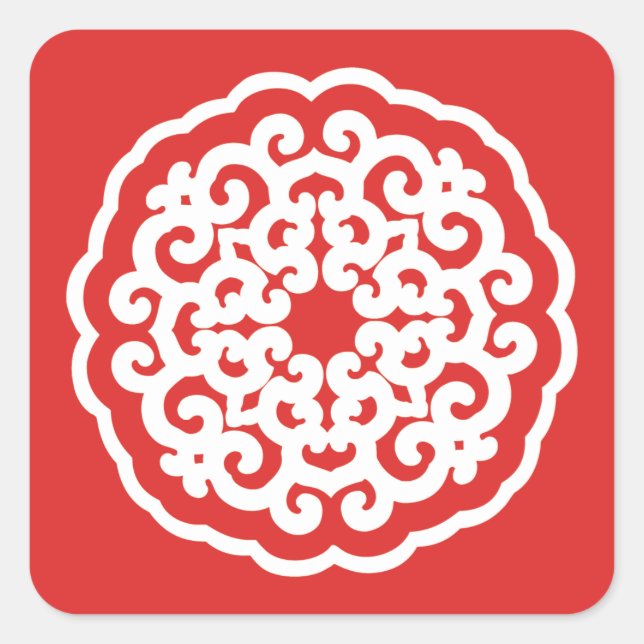Red Asian Moods Mandalla Square Sticker (Front)