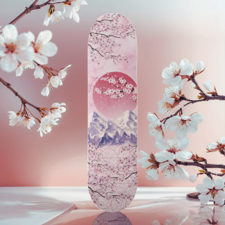 Red Asiatic Oriental Japanese Cherry Blossom Moon  Skateboard
