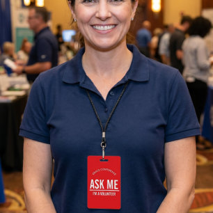 Red Ask me I'm a volunteer id badge