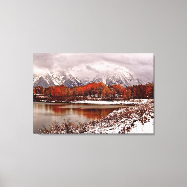 Red aspens reflections after first winter storm canvas print (Front)