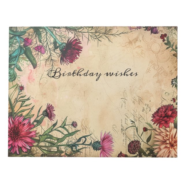 Red Aster Birth flower September Floral Frame Notepad (Front)