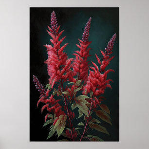 Red Astilbe Flower Art Print Poster