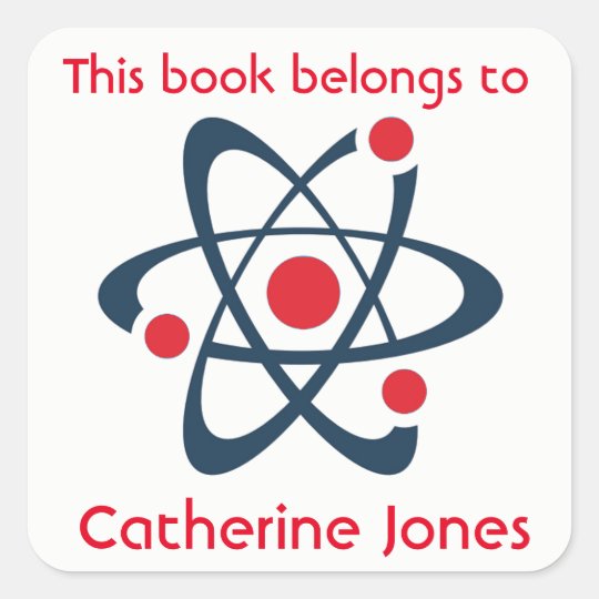 Red Atom Science Design Bookplate Sticker