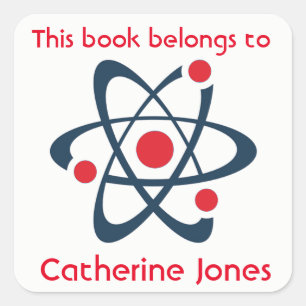 Red Atom Science Design Bookplate Sticker