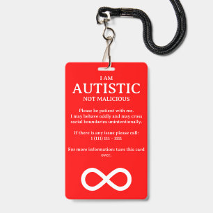 Red Attention Grabbing Autism Info ID Badge