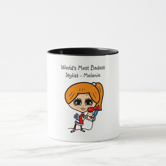 Red Auburn Hair Stylist Caricature Personalised Mug (Center)