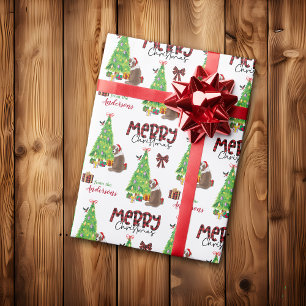 Red Aussie Dog, Bird and Christmas Tree Wrapping Paper