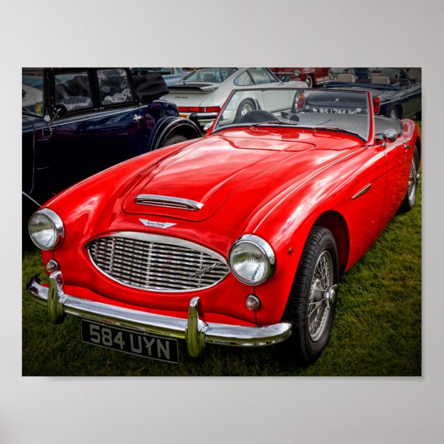 Red Austin Healey 3000 classic sports car Poster (Front)