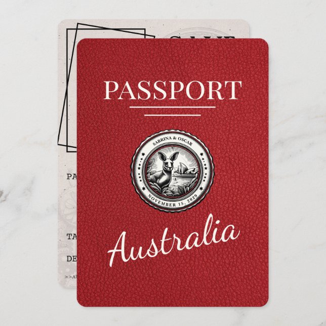 Red Australia Passport Save The Date (Front/Back)